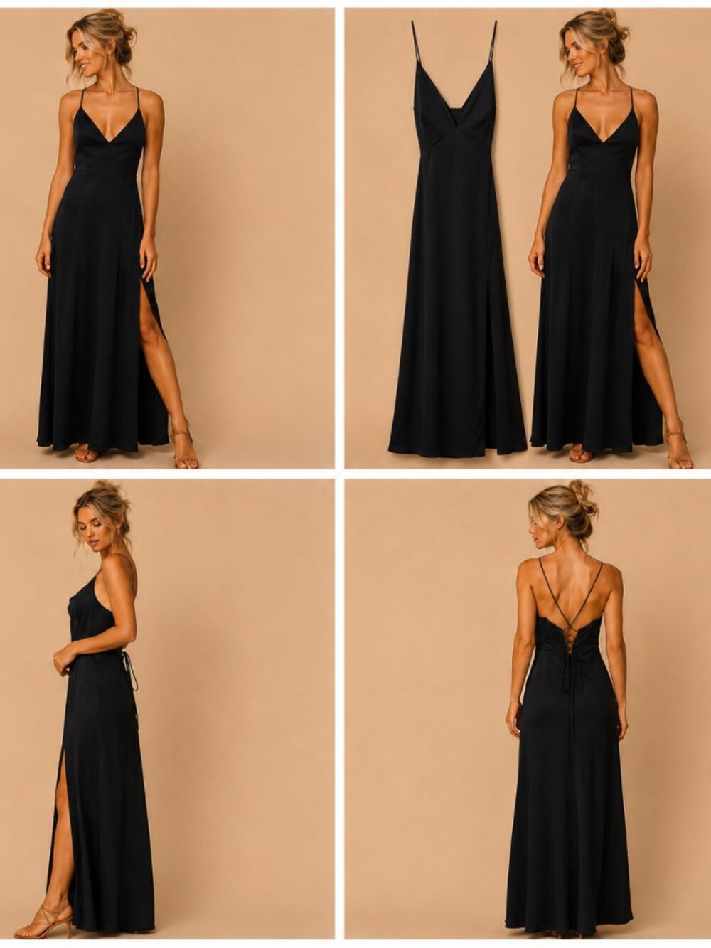 Nasty Gal Collection Black Satin Maxi Slip Dress US 8 Formal Wedding Holiday Y2K